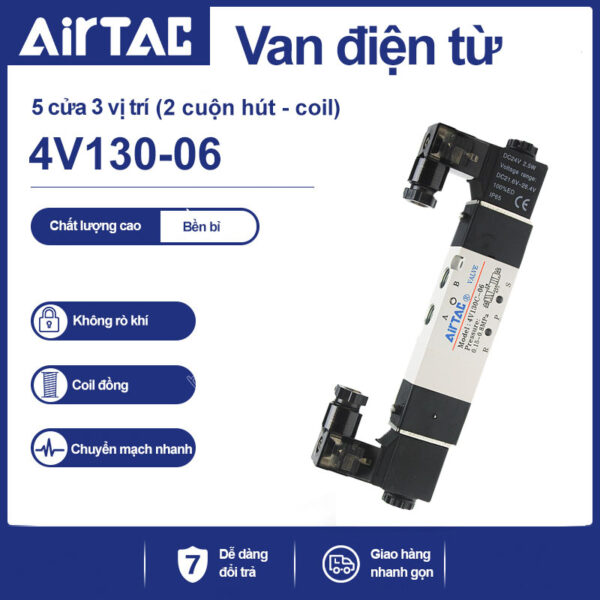 4V130C-M5 Van điện từ khí nén Airtac (4V130C-M5 Năm cửa ba vị trí - 5/3)