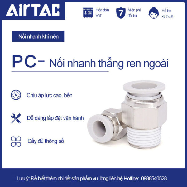 PC14 03 Nối nhanh thẳng ren ngoài Airtac (PC14-03 Màu trắng)