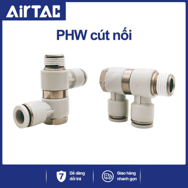 PHW04 01 Nối nhanh góc 2 nhánh Airtac (PHW04-01 Màu trắng)