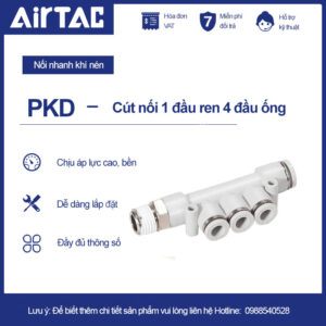 PKD10-8-02 Nối nhanh 5 cổng lệch ren ngoài Airtac (PKD10-8-02 Màu trắng)