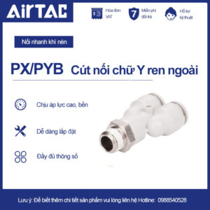 PX12 02 Nối nhanh chữ Y ren ngoài Airtac (PX12-02 Màu trắng)