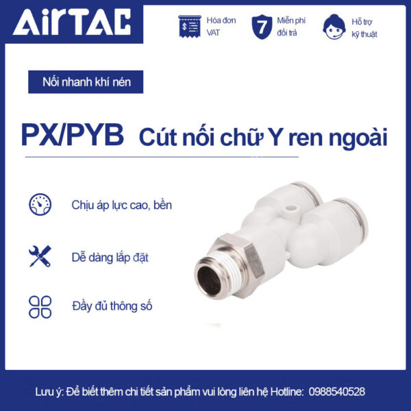 PX12 03 Nối nhanh chữ Y ren ngoài Airtac (PX12-03 Màu trắng)